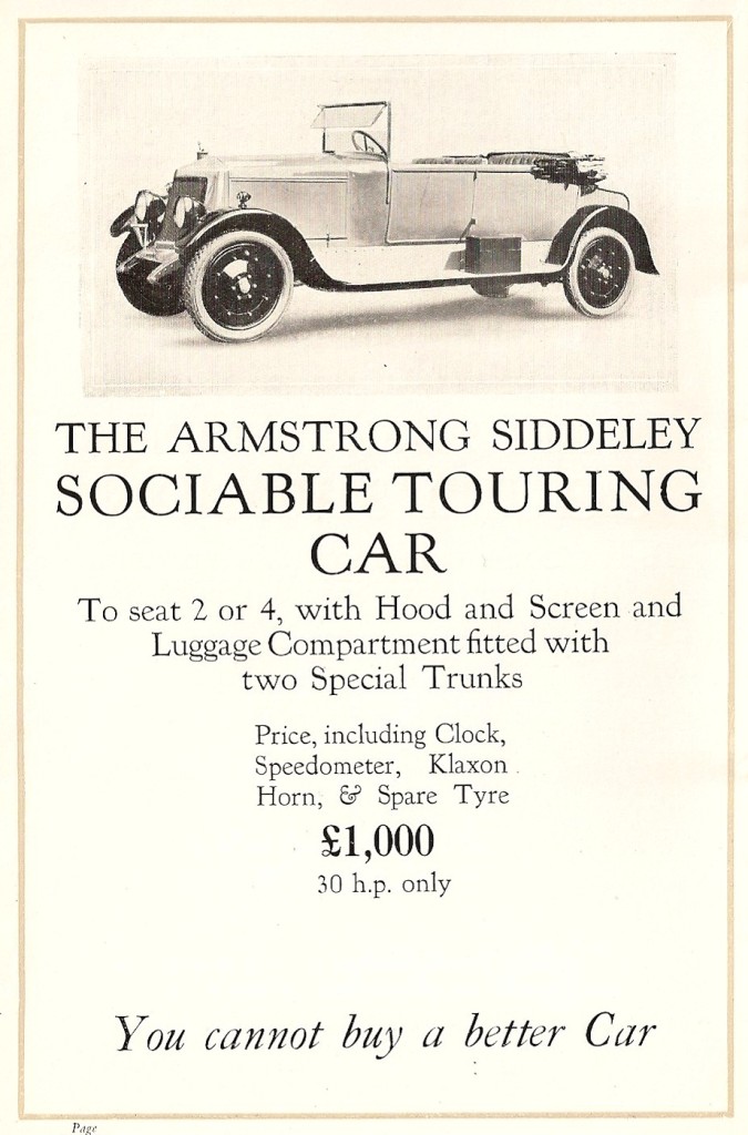 Sociable Tourer body on a 30 HP Armstrong Siddeley in 1921